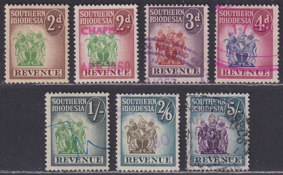 Southern Rhodesia 1954 QEII Revenue Selection to 5sh Used