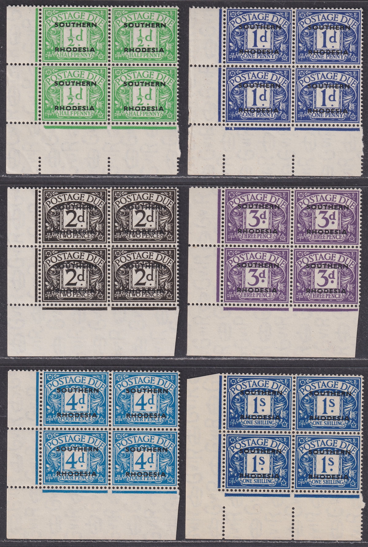 Southern Rhodesia 1951 KGVI Postage Due Overprint Block Set Mint SG D1-D7 cat£64