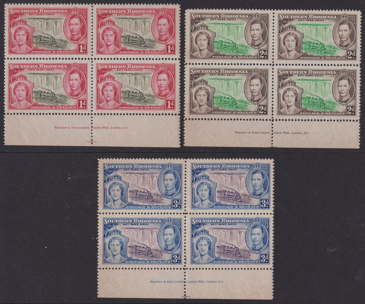 Southern Rhodesia 1937 KGVI Coronation Imprint Block Set to 6d Mint SG36-38