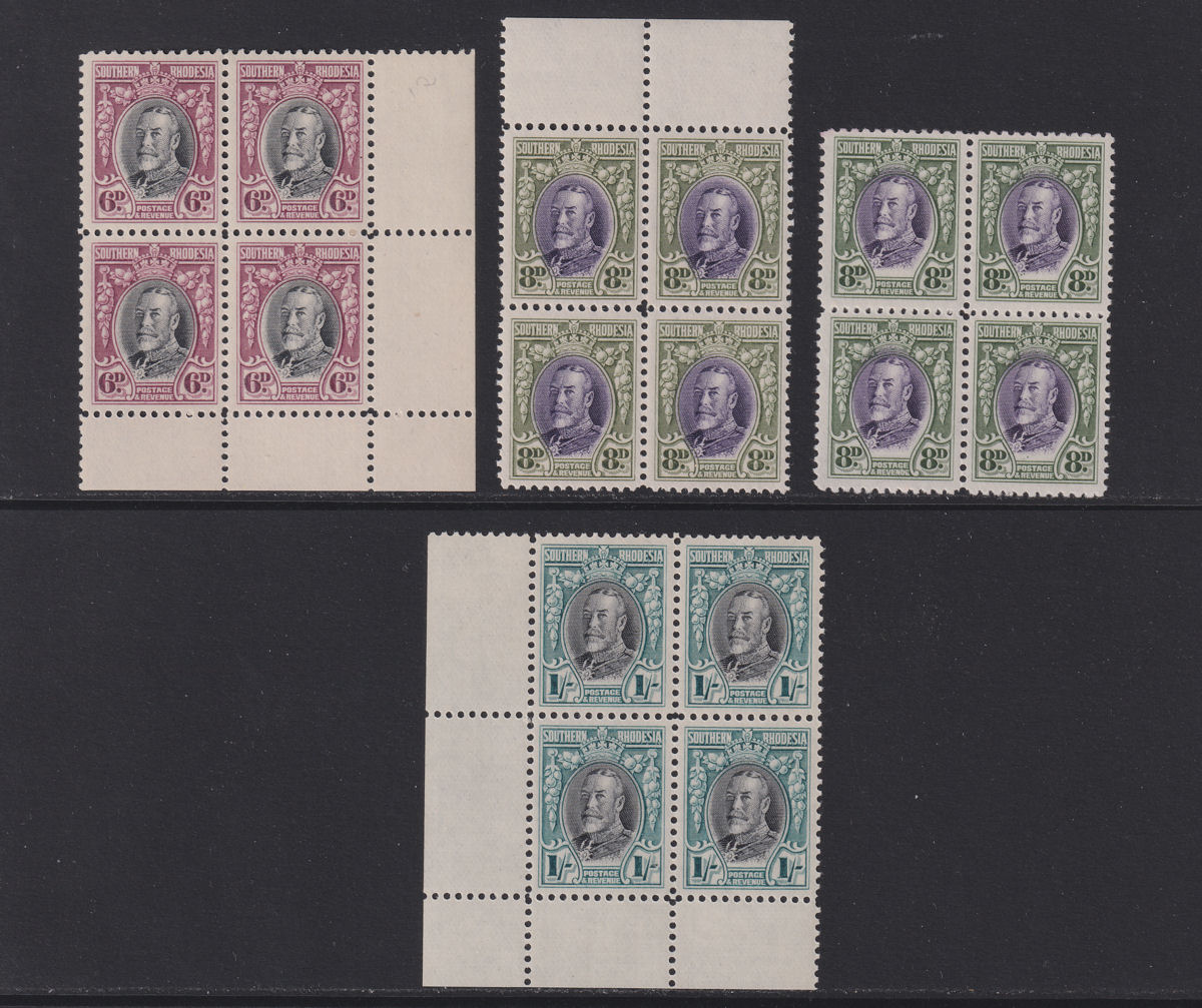 Southern Rhodesia 1931 KGV Field Marshal Part Block Set to 1sh Mint