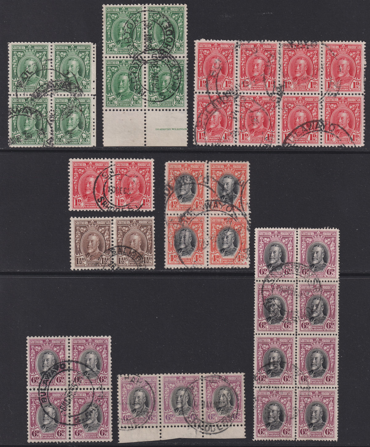 Southern Rhodesia 1931 KGV Field Marshal Part Block / Pairs Set to 6d Used