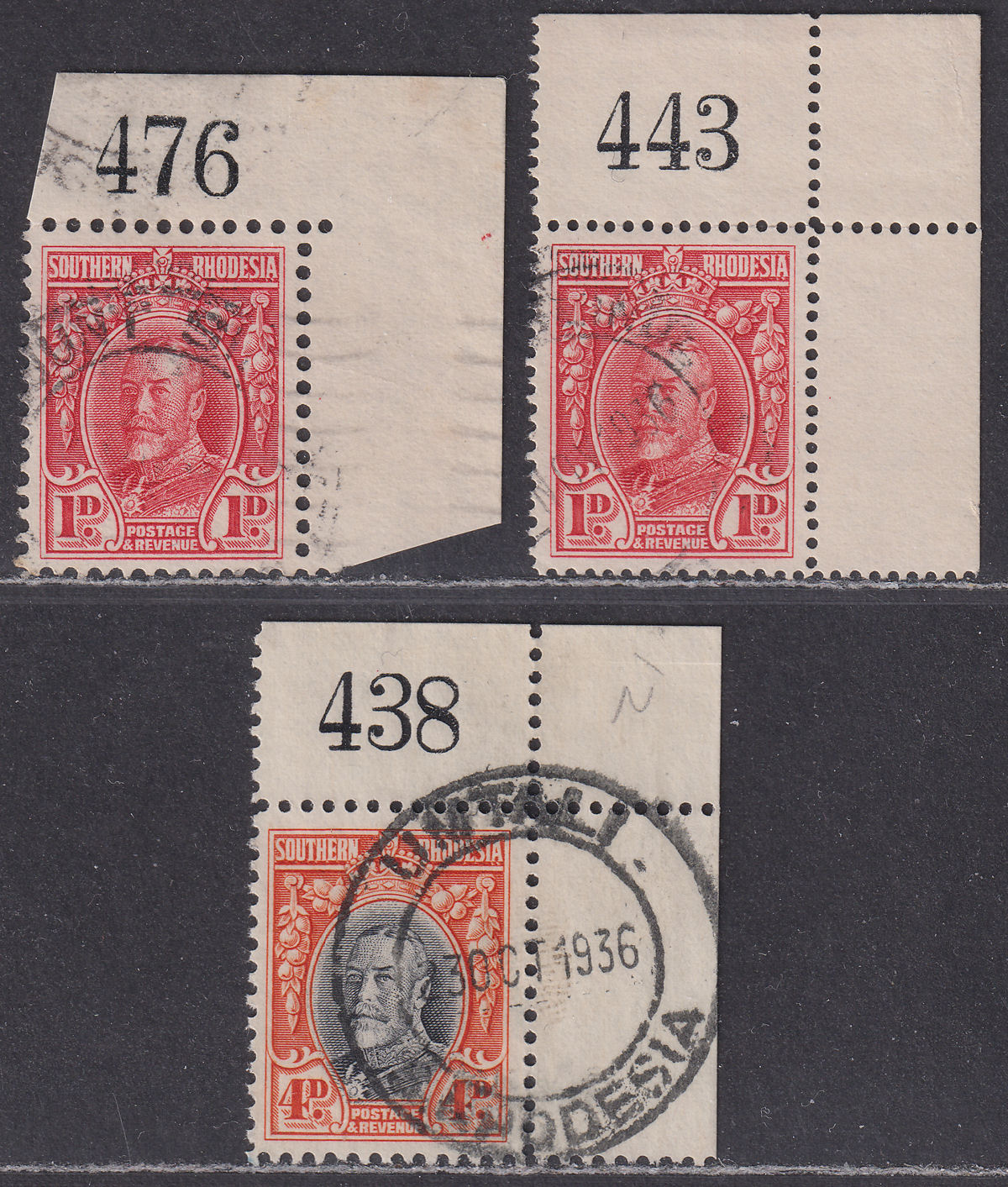 Southern Rhodesia 1931-35 KGV Field Marshal 1d, 1d, 4d with Sheet No Used