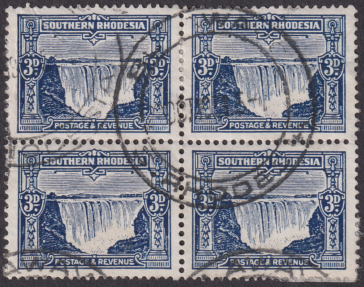 Southern Rhodesia 1931 KGV 3d Ultramarine Block of 4 Used SG18 cat £60