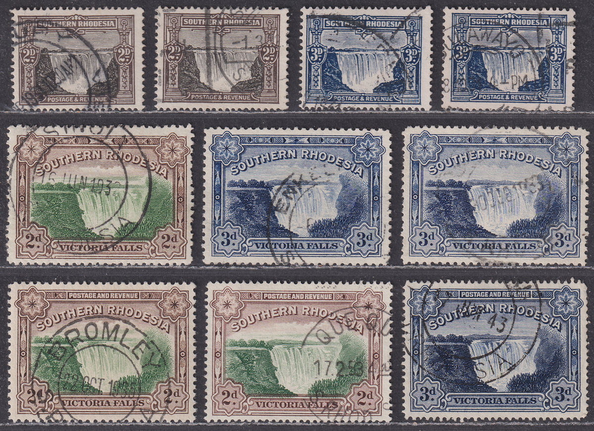 Southern Rhodesia 1931-41 KGV Victoria Falls 2d and 3d Selection Used