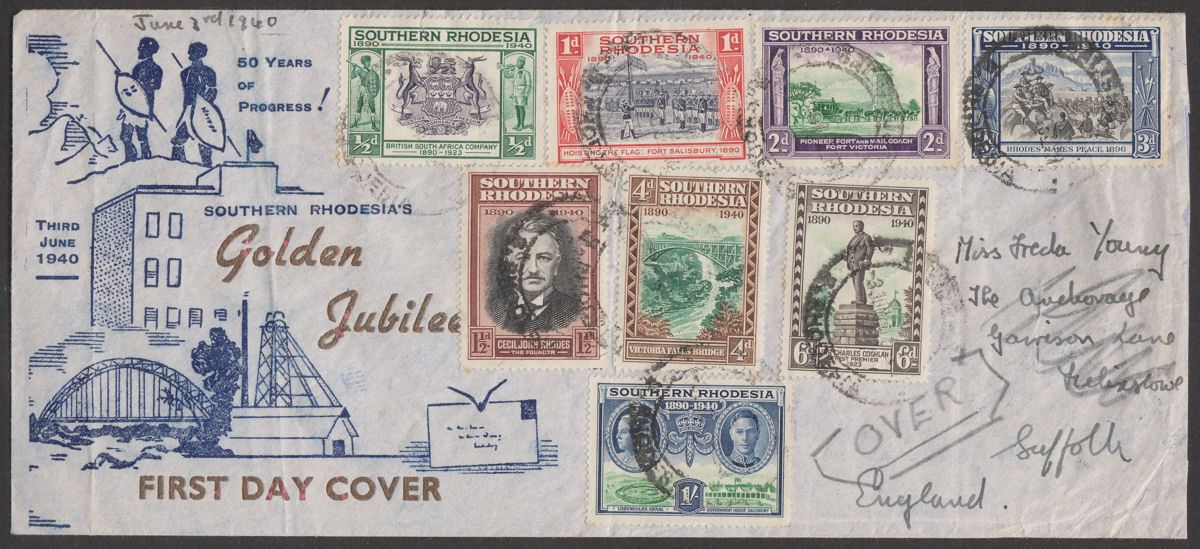 Southern Rhodesia 1940 KGVI BSAC Golden Jubilee First Day Cover Used