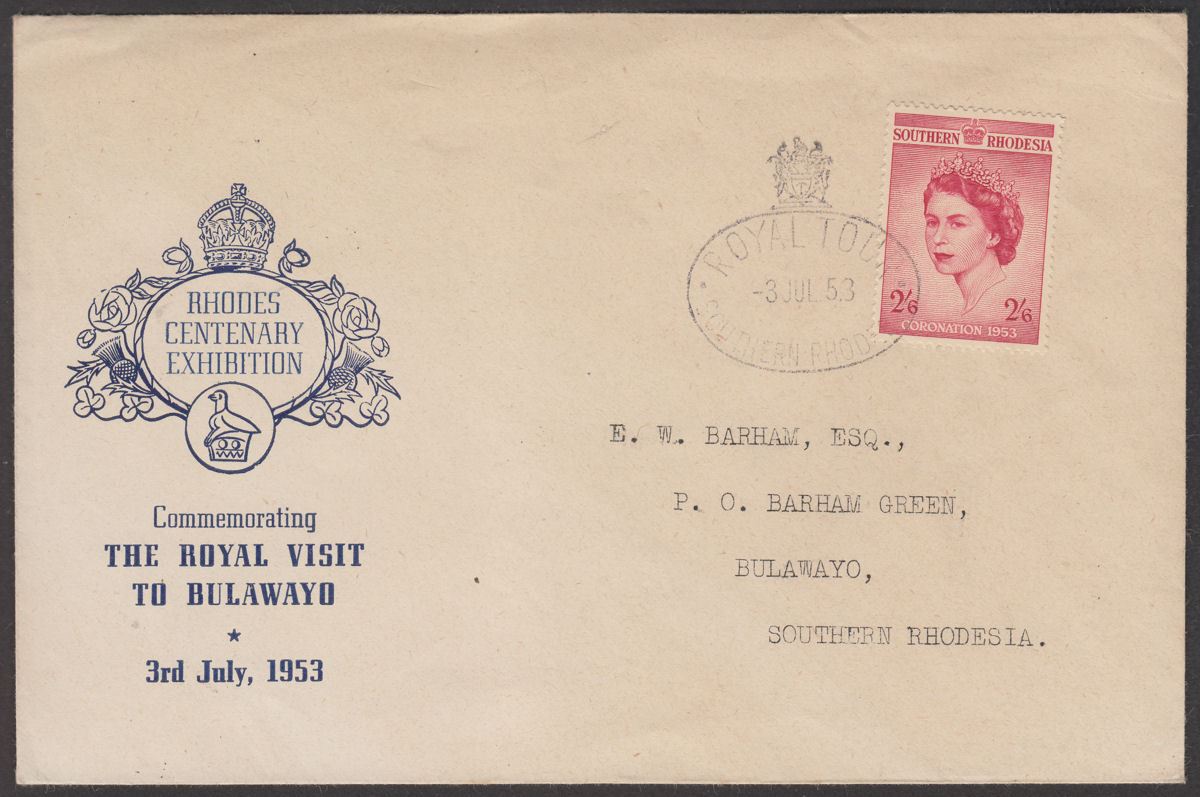 Southern Rhodesia 1953 QEII Coronation 2sh6d Used on Cover w Royal Tour Postmark