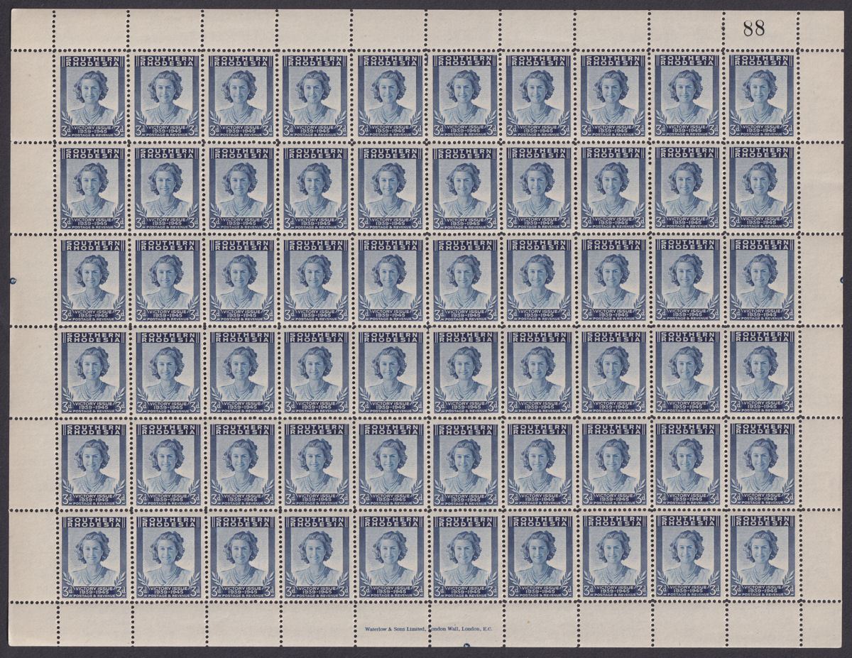 Southern Rhodesia 1947 KGVI Victory Full Sheet Part Set to 6d UM Mint SG65-67