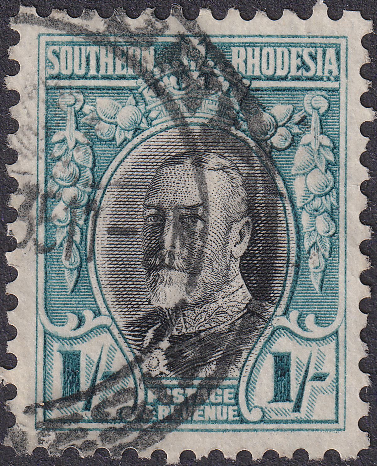 Southern Rhodesia 1935 KGV Field Marshal 1sh Blk + Gr Blue p11½ Used SG23a c £75