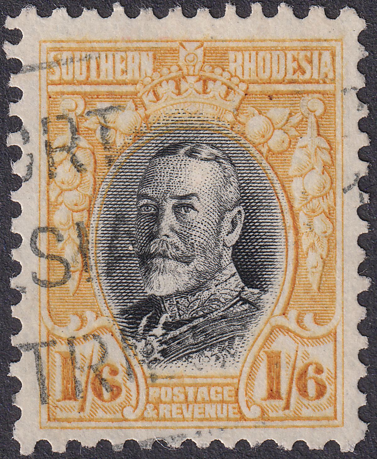 Southern Rhodesia 1936 KGV Field Marshal 1sh6d Blk & Yellow p11½ Used SG24a £160