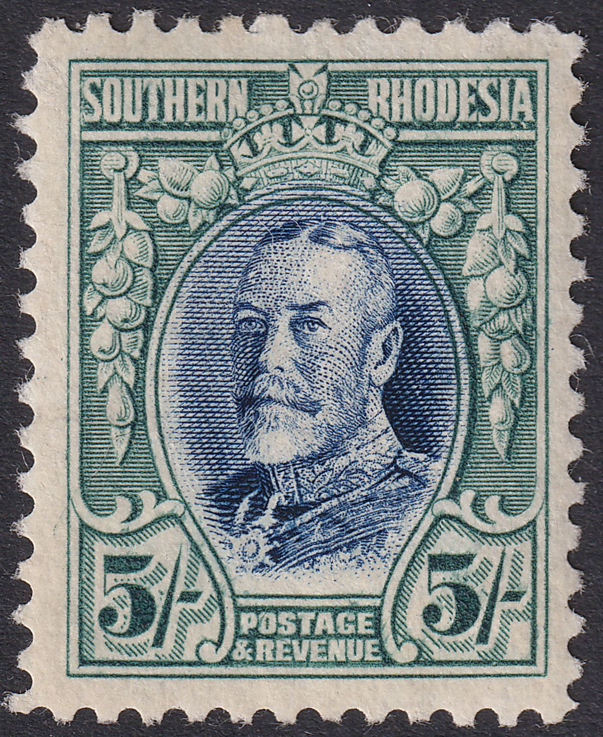 Southern Rhodesia 1931 KGV Field Marshal 5sh Blue & Blue-Green Mint SG27 cat £60
