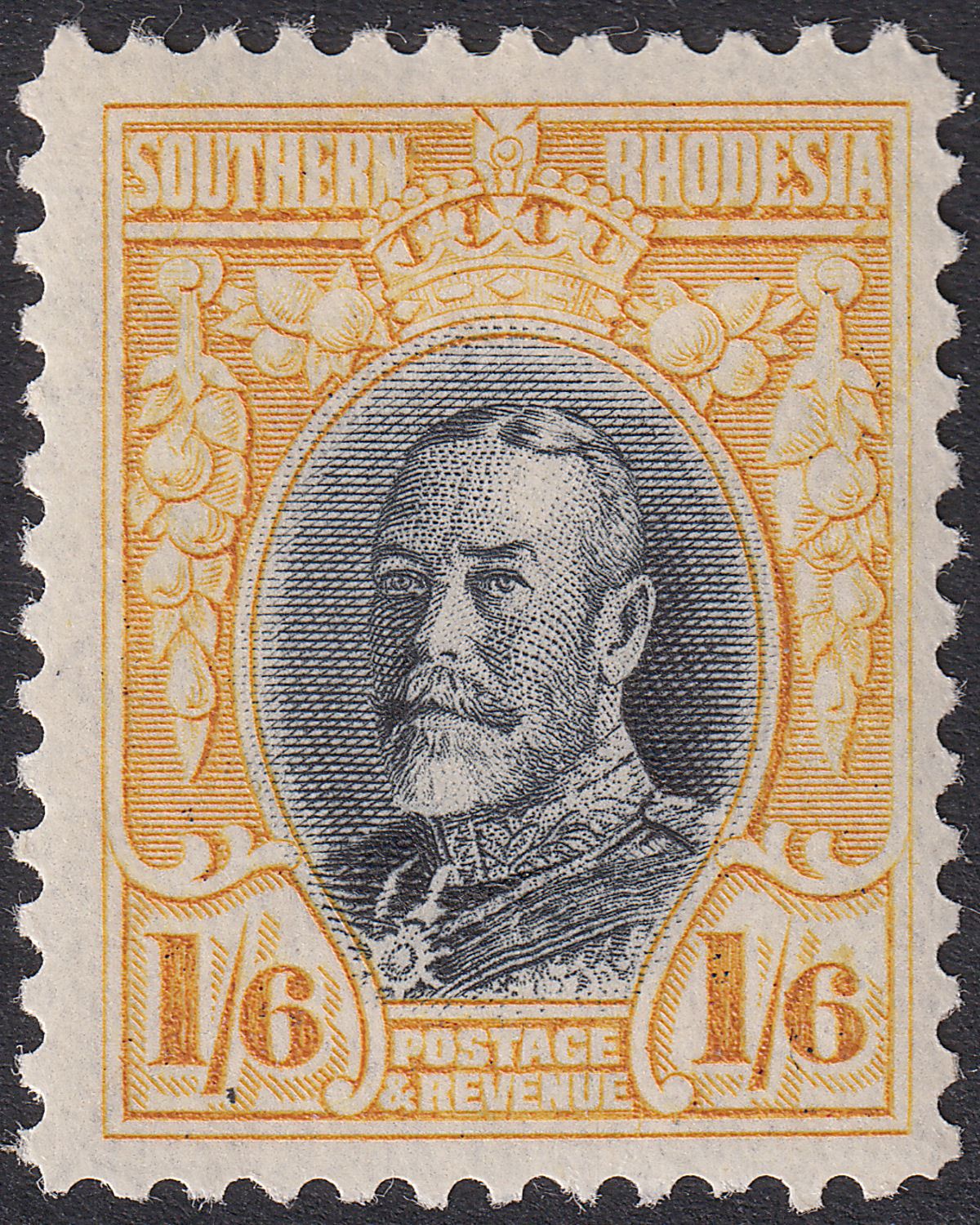 Southern Rhodesia 1931 KGV Field Marshal 1sh6d Black and Yellow p12 Mint SG24