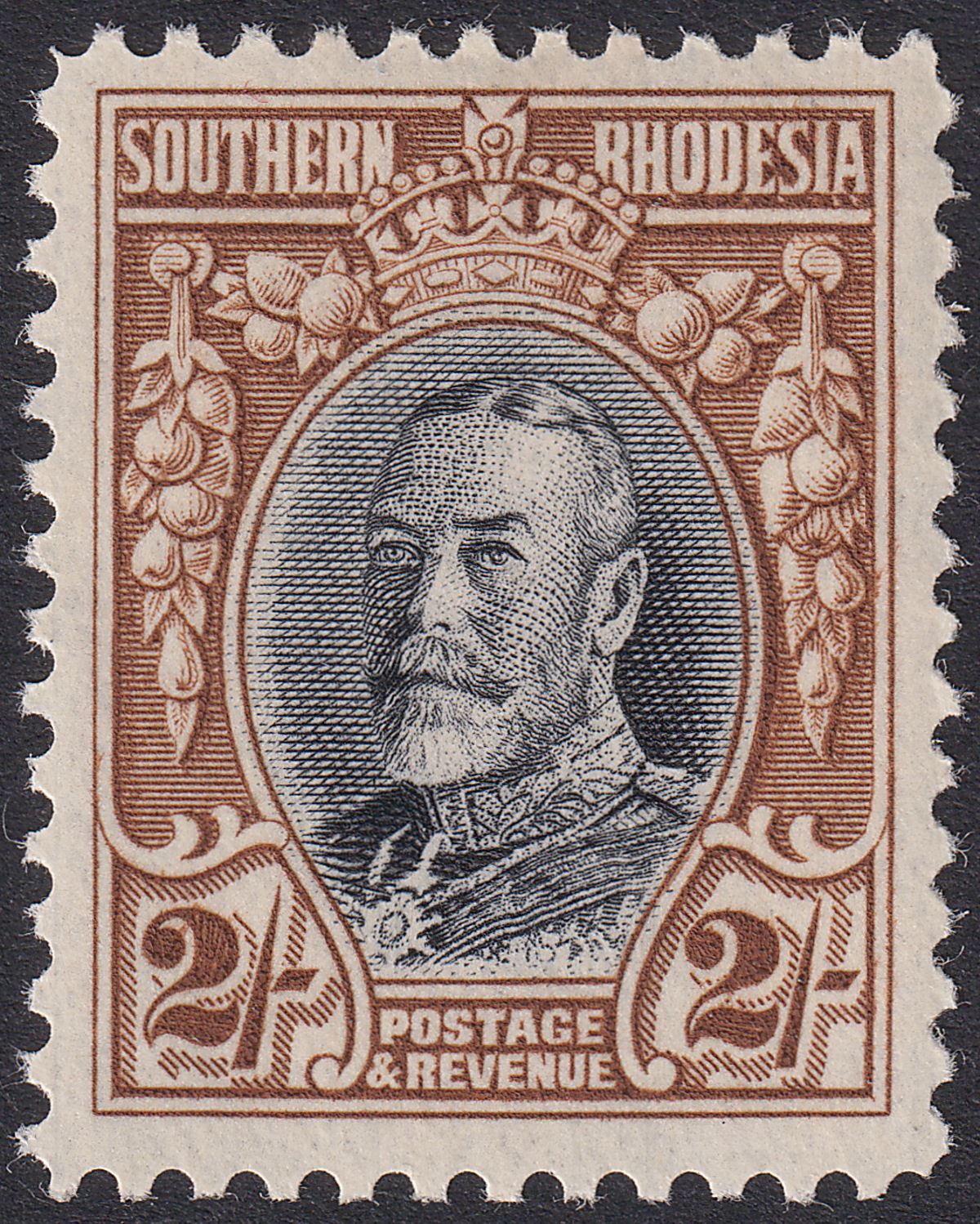 Southern Rhodesia 1931 KGV Field Marshal 2sh Black and Brown perf 12 Mint SG25