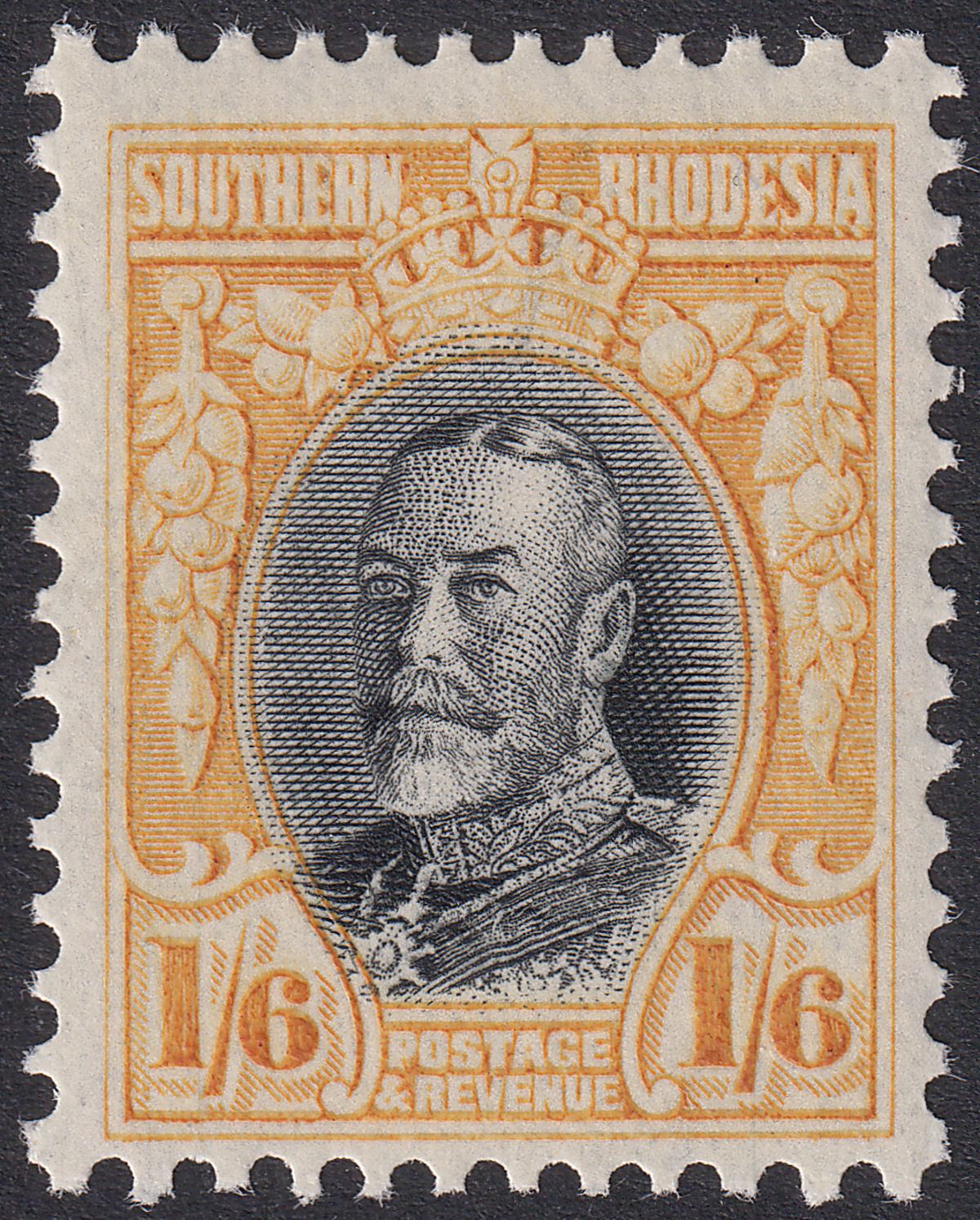 Southern Rhodesia 1936 KGV Field Marshal 1sh6d Blk & Yellow p11½ Mint SG24a c£80