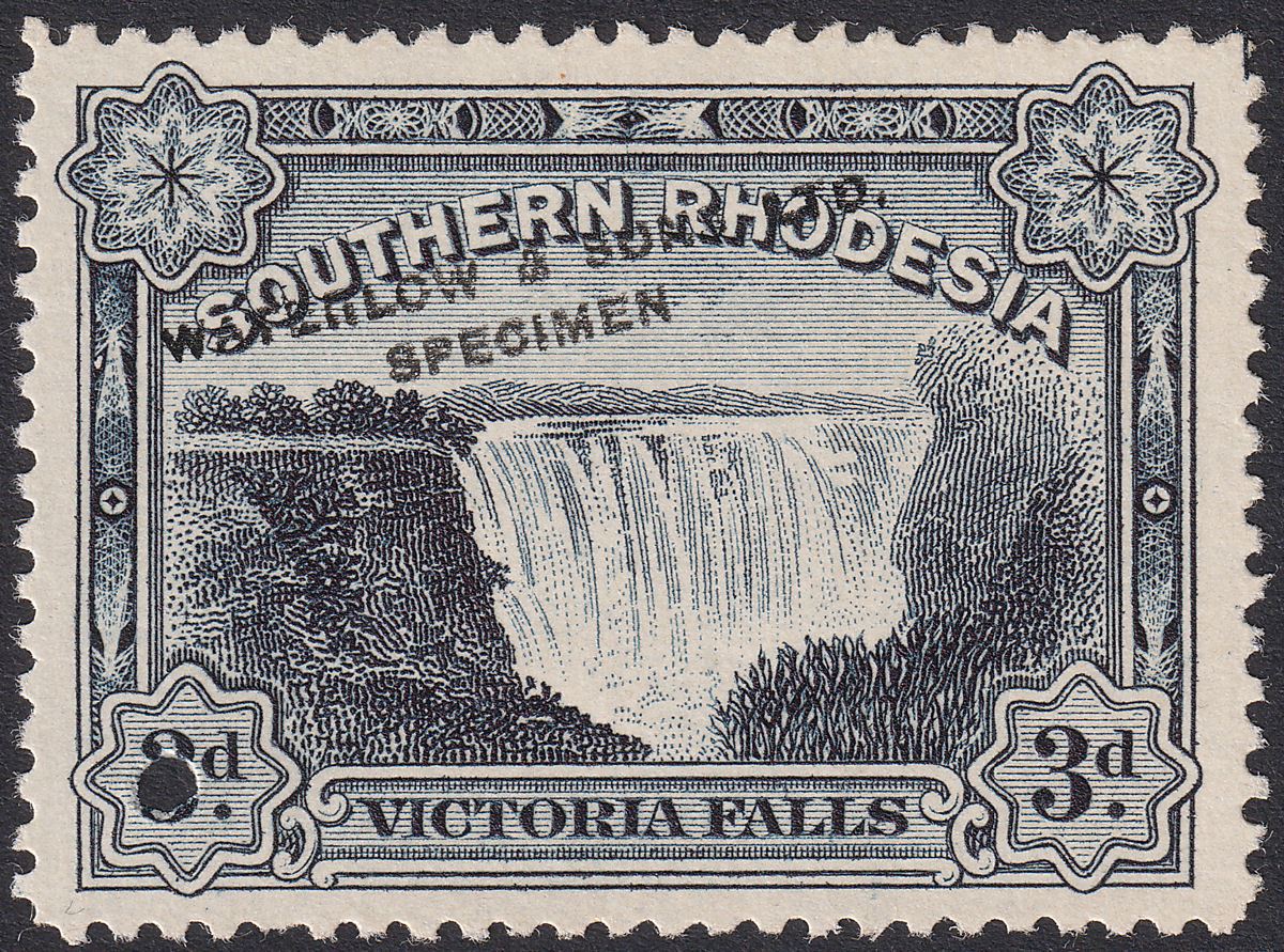 Southern Rhodesia 1932 KGV Victoria Falls 3d Deep Blue Waterlow Printer's Sample