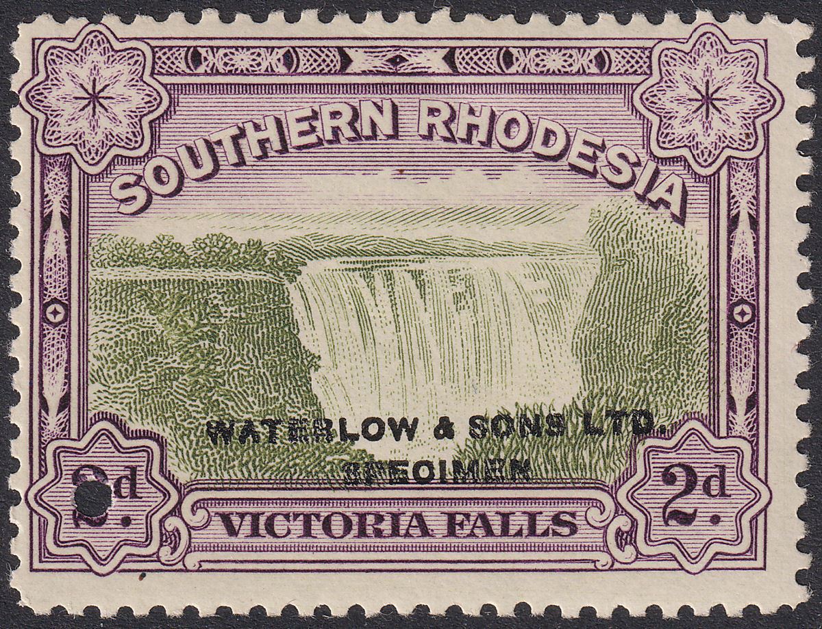 Southern Rhodesia 1932 KGV Victoria Falls 2d Waterlow Printer's Sample Stamp
