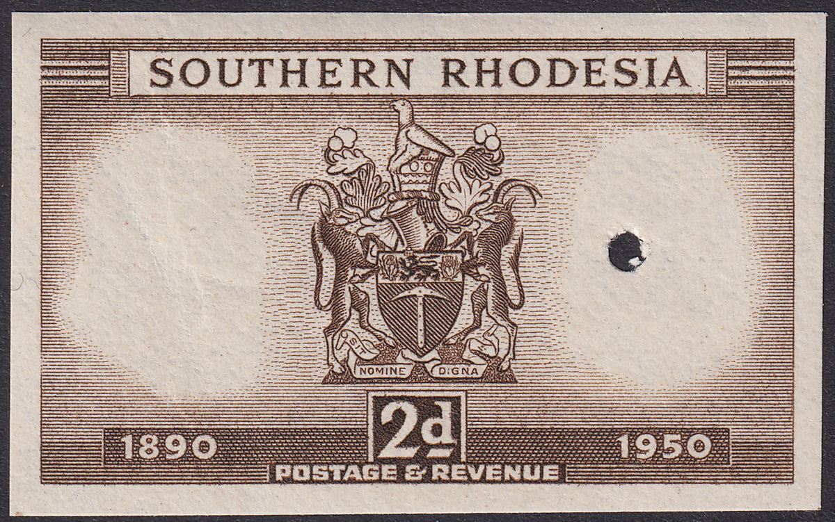 Southern Rhodesia 1950 KGVI Diamond Jubilee 2d Imperf Printer's Frame Proof