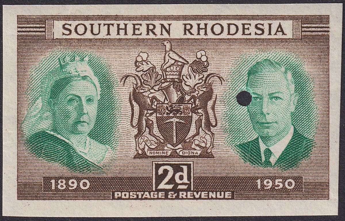 Southern Rhodesia 1950 KGVI Diamond Jubilee 2d Imperf Printer's Proof