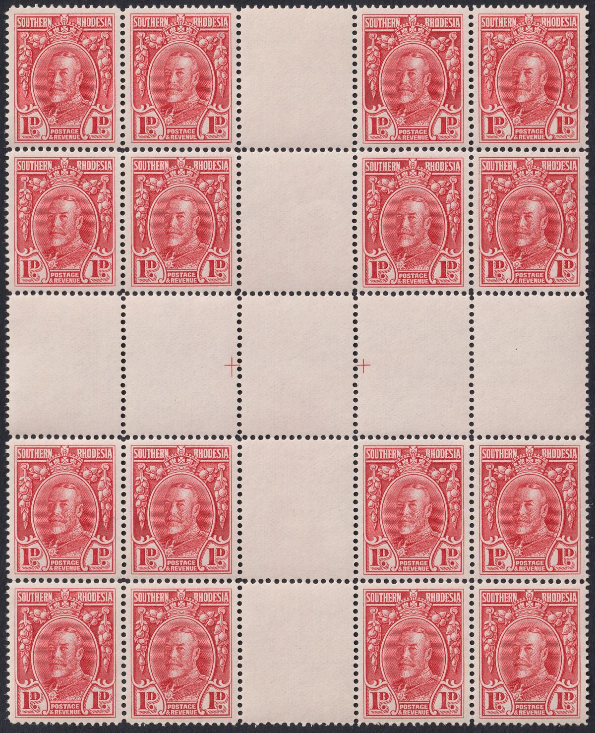 Southern Rhodesia 1935 KGV Field Marshal 1d p14 Interpanneau Block 16 Mint SG16b