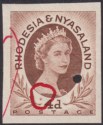 Rhodesia and Nyasaland 1954 QEII 4d Red-Brown Imperf Printer
