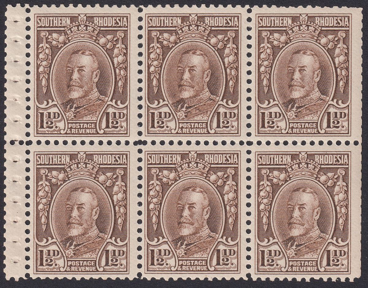 Southern Rhodesia 1933 KGV Field Marshal 1½d Booklet Pane of 6 p12 Mint SG16c