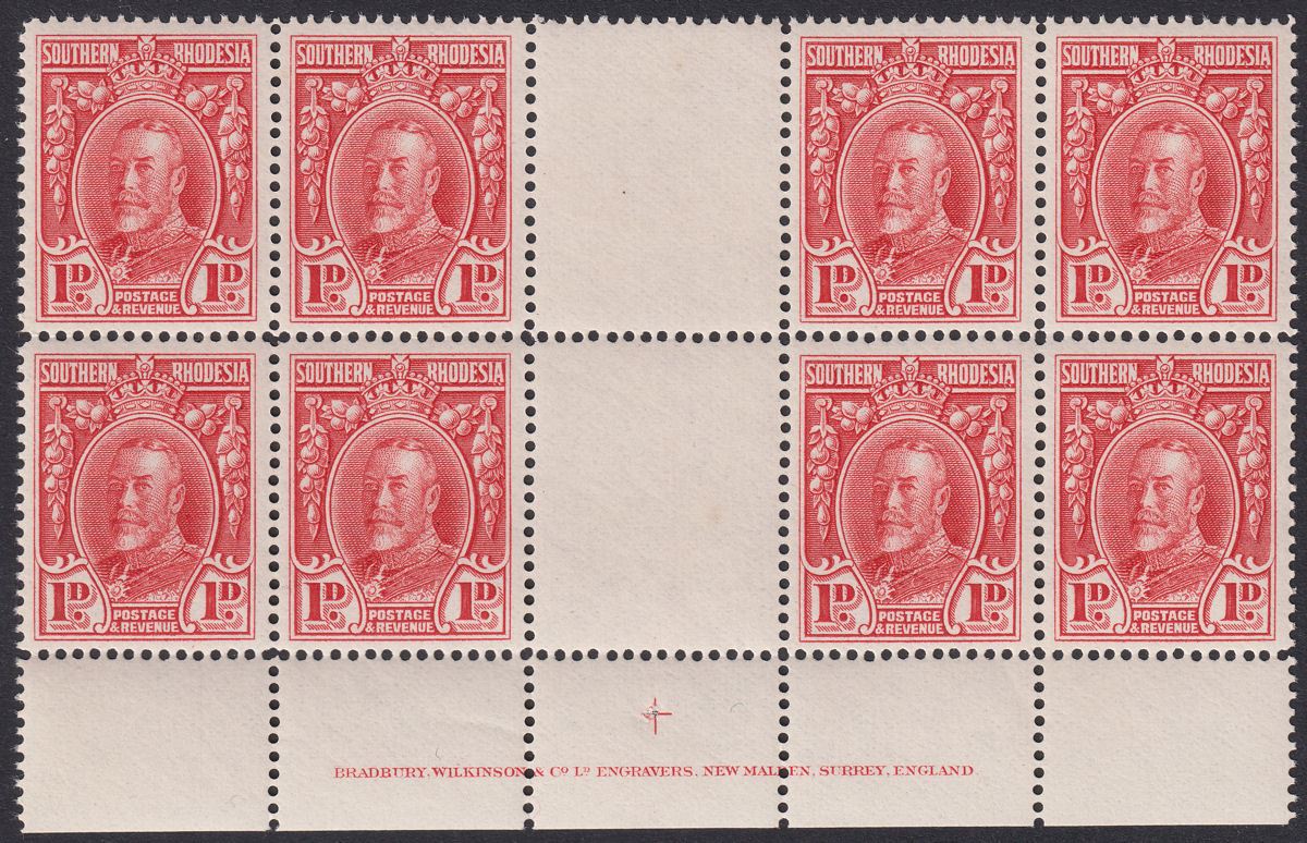 Southern Rhodesia 1935 KGV Field Marshal 1d p14 Imprint Block 8 Mint SG16b