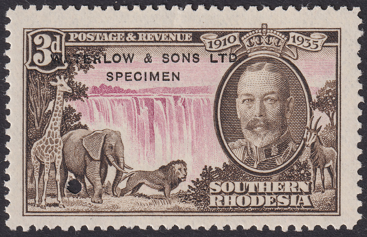Southern Rhodesia 1935 KGV Silver Jubilee 3d Printer's SPECIMEN Sample SG33PS