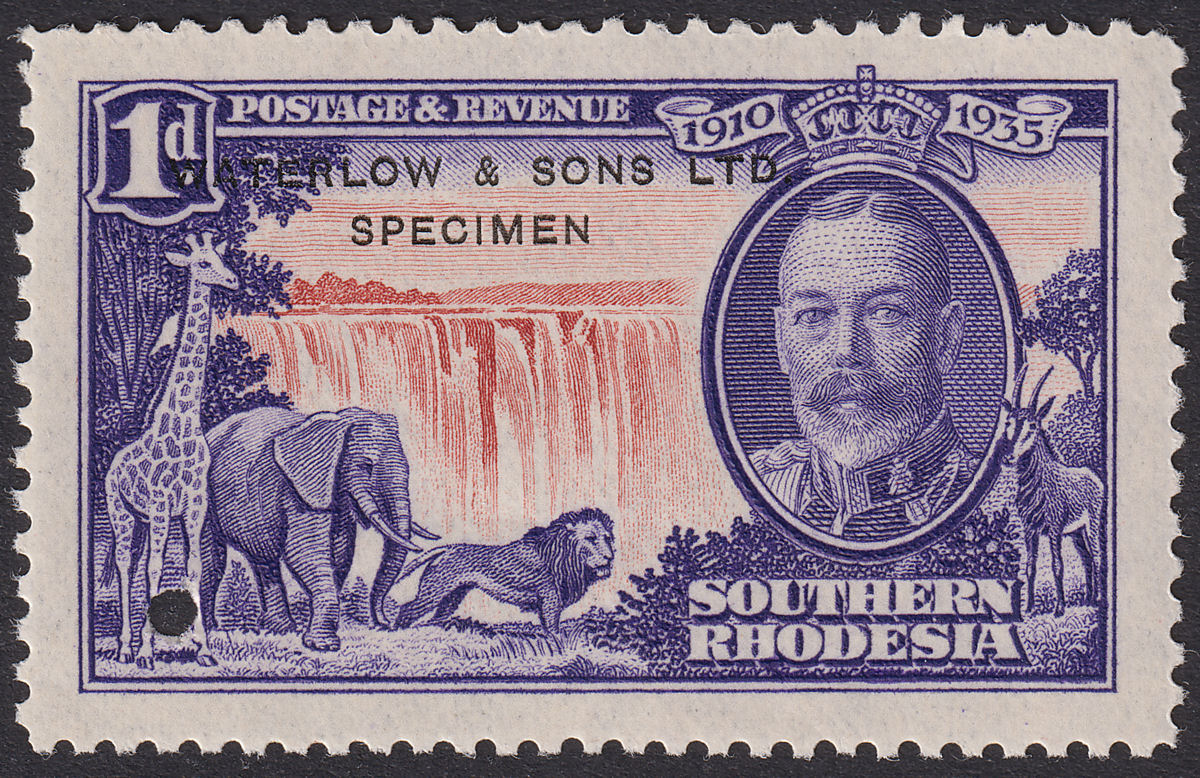 Southern Rhodesia 1935 KGV Silver Jubilee 1d Printer's SPECIMEN Sample SG31PS