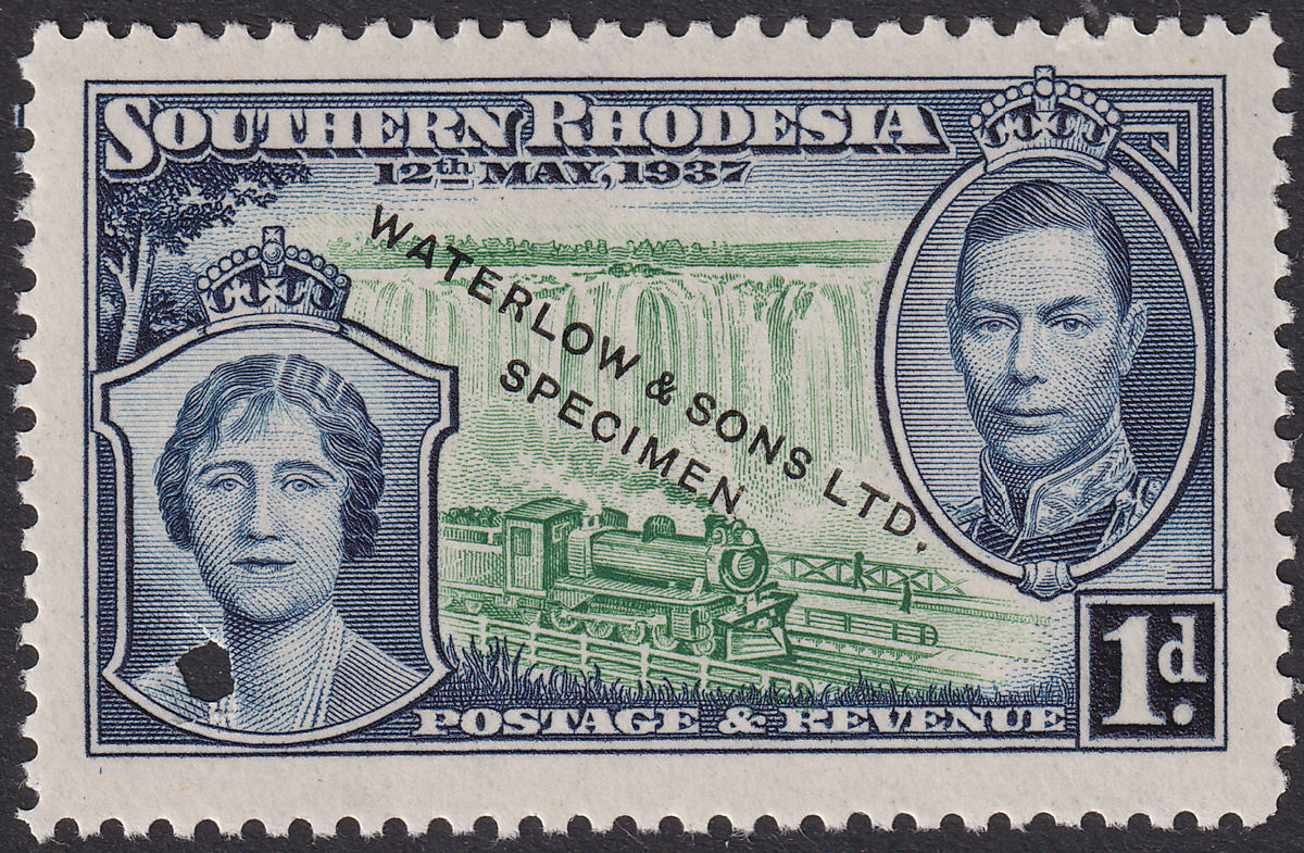 Southern Rhodesia 1937 KGVI Coronation 1d E + B Printer's SPECIMEN Sample SG36PS