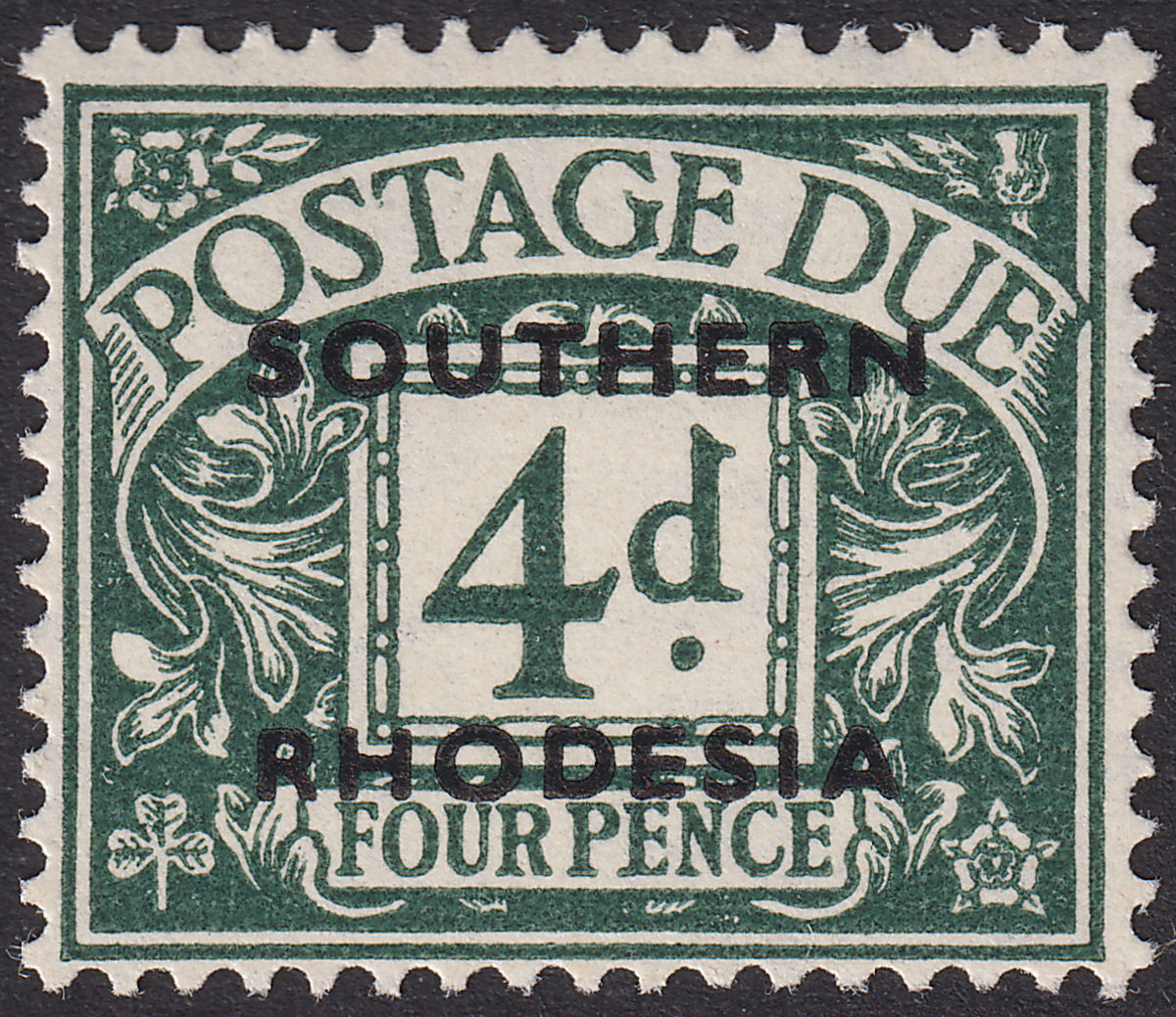 Southern Rhodesia 1951 KGVI Postage Due 4d Dull Grey-Green UM Mint SG D6 cat£300