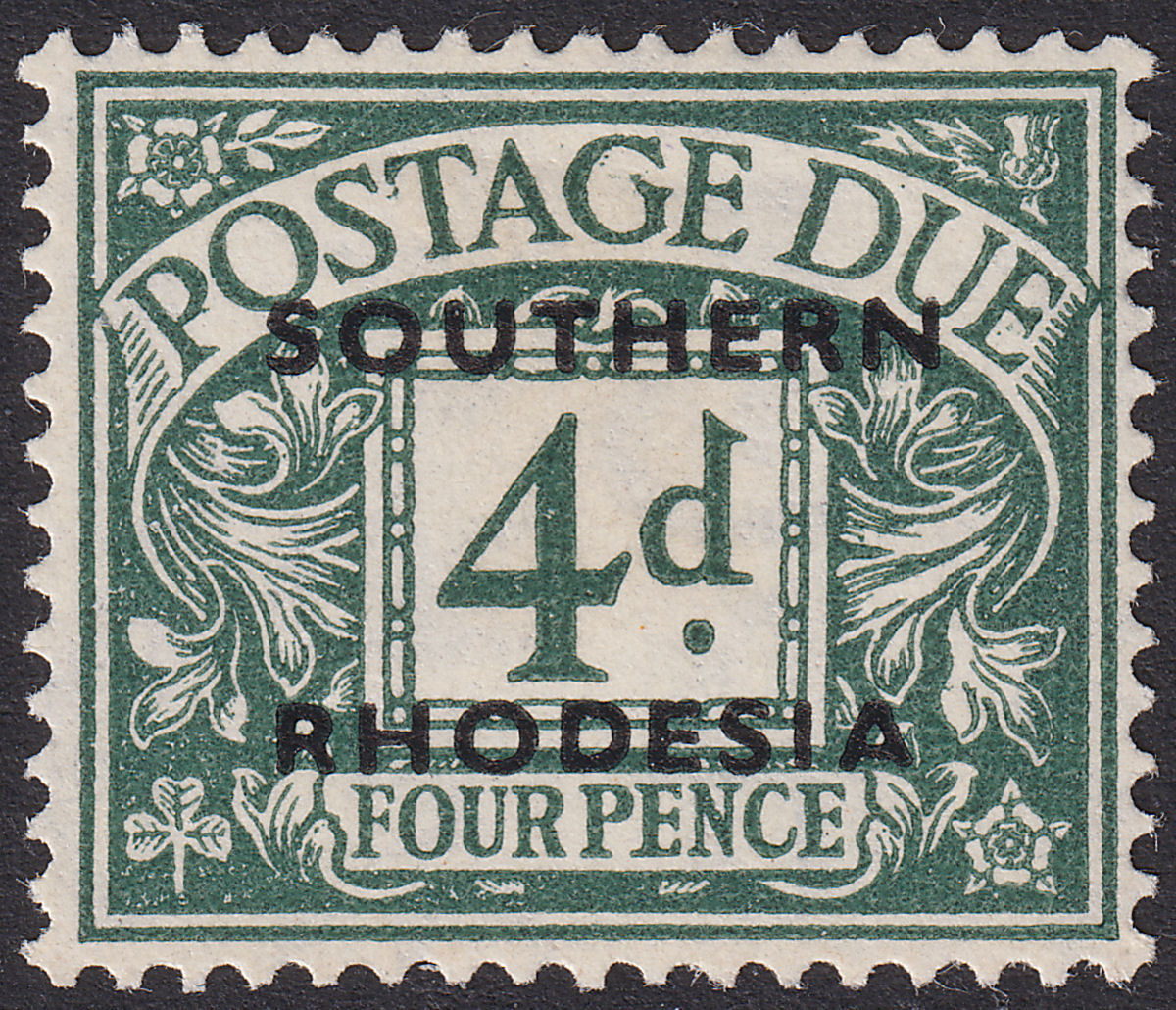 Southern Rhodesia 1951 KGVI Postage Due 4d Dull Grey-Green UM Mint SG D6 cat£300