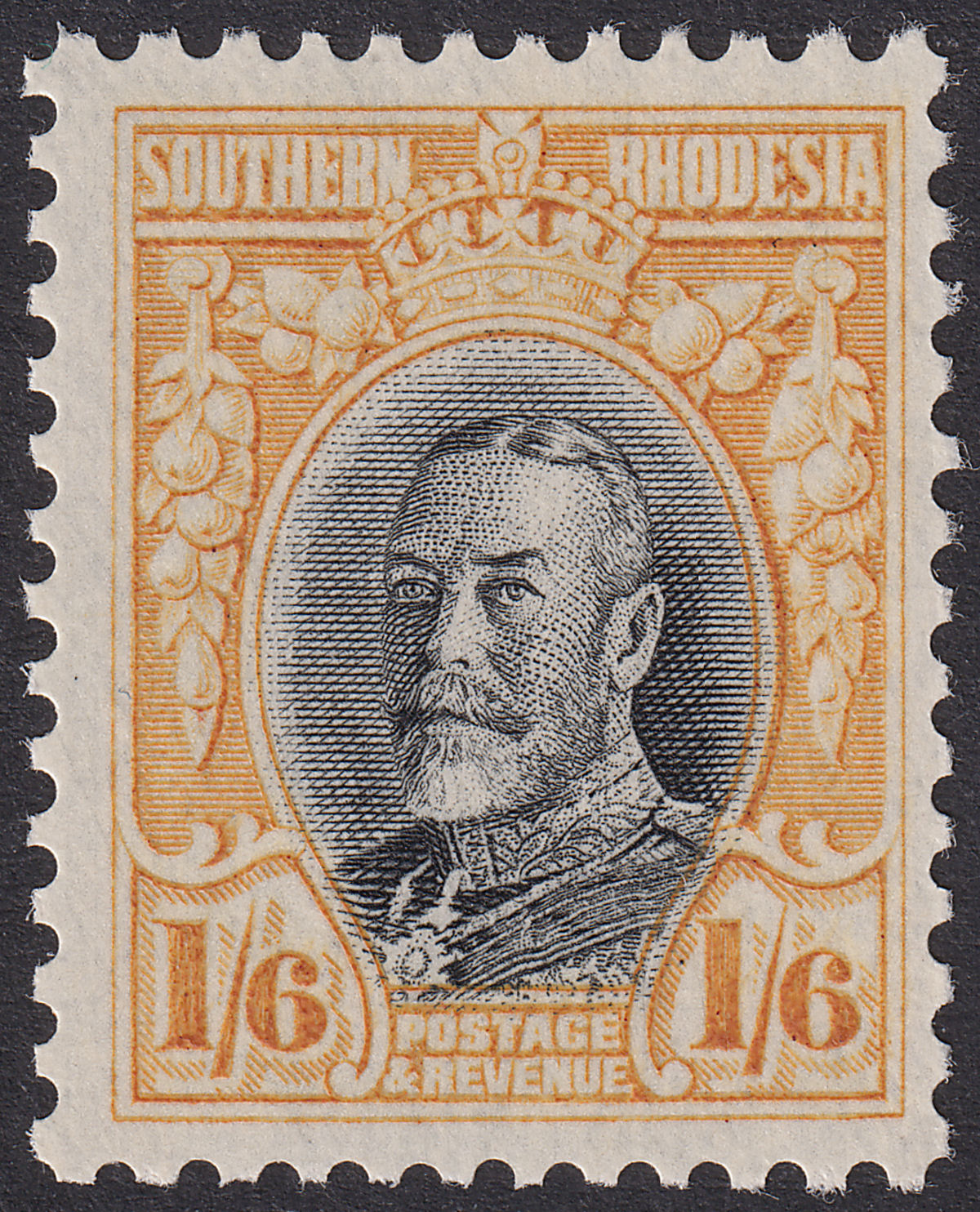 Southern Rhodesia 1936 KGV Field Marshal 1sh6d Blk + Yellow p11½ Mint SG24a c£80