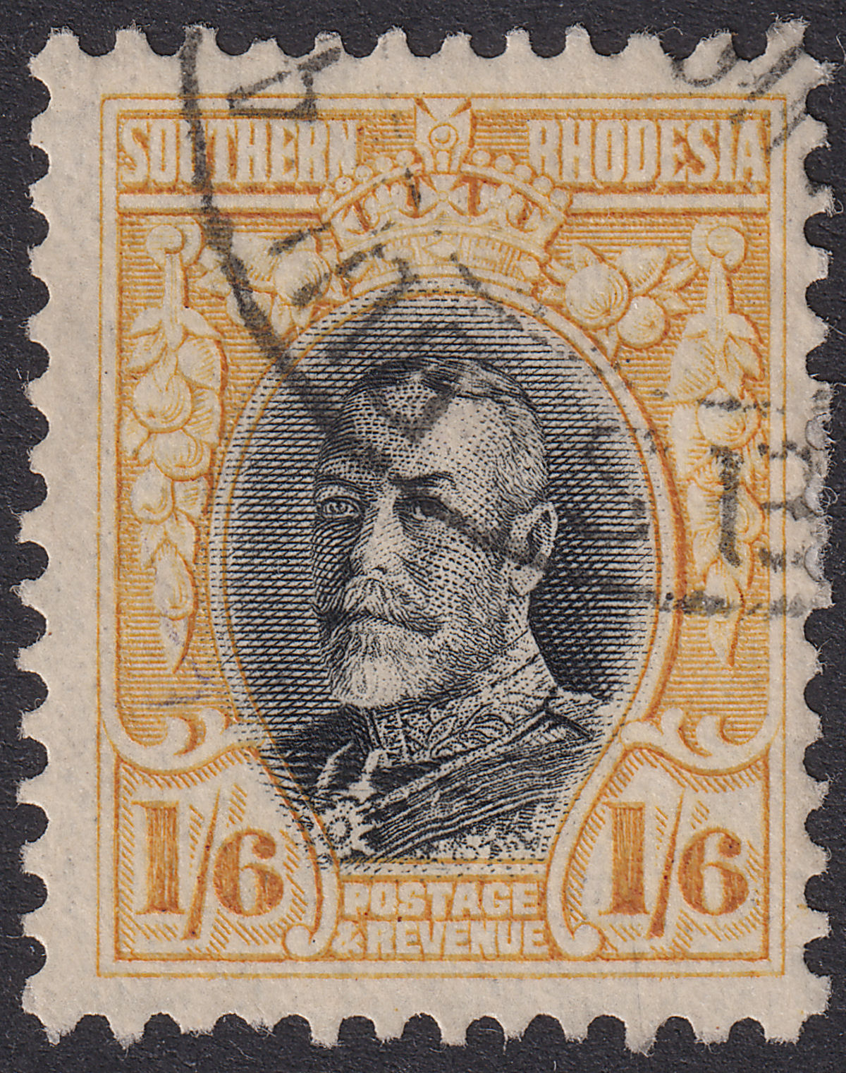 Southern Rhodesia 1936 KGV Field Marshal 1sh6d Bk + Yellow p11½ Used SG24a c£160