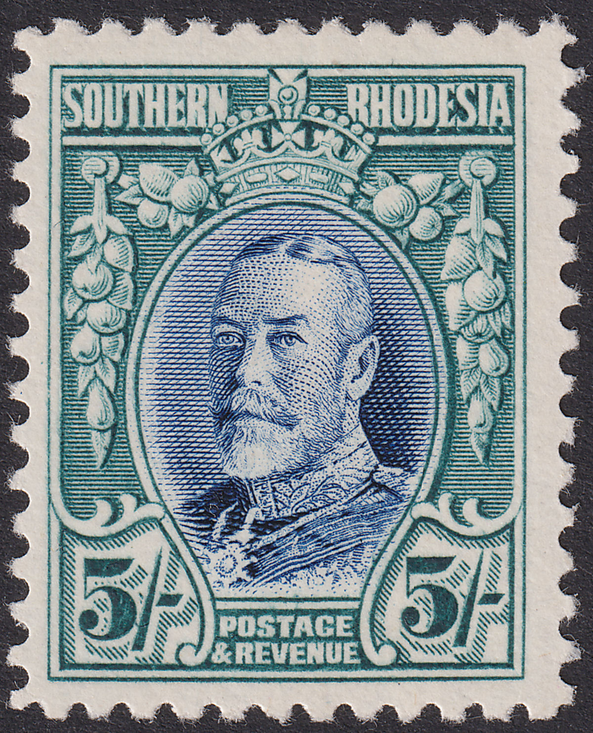 Southern Rhodesia 1931 KGV Field Marshal 5sh Blue + Blue-Green Mint SG27 cat £60