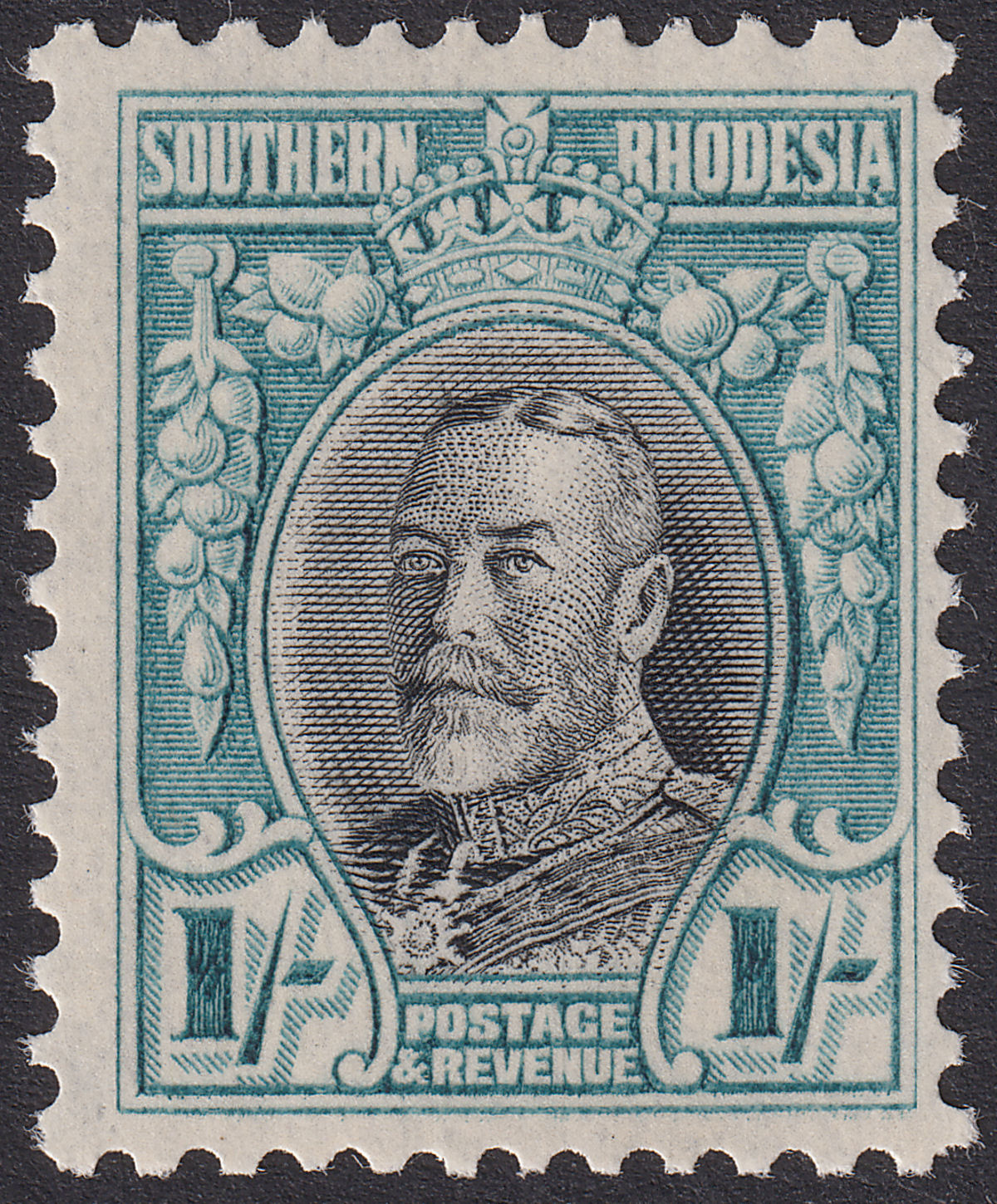 Southern Rhodesia 1935 KGV Field Marshal 1sh Black + Blue p11½ Mint SG23a c£150