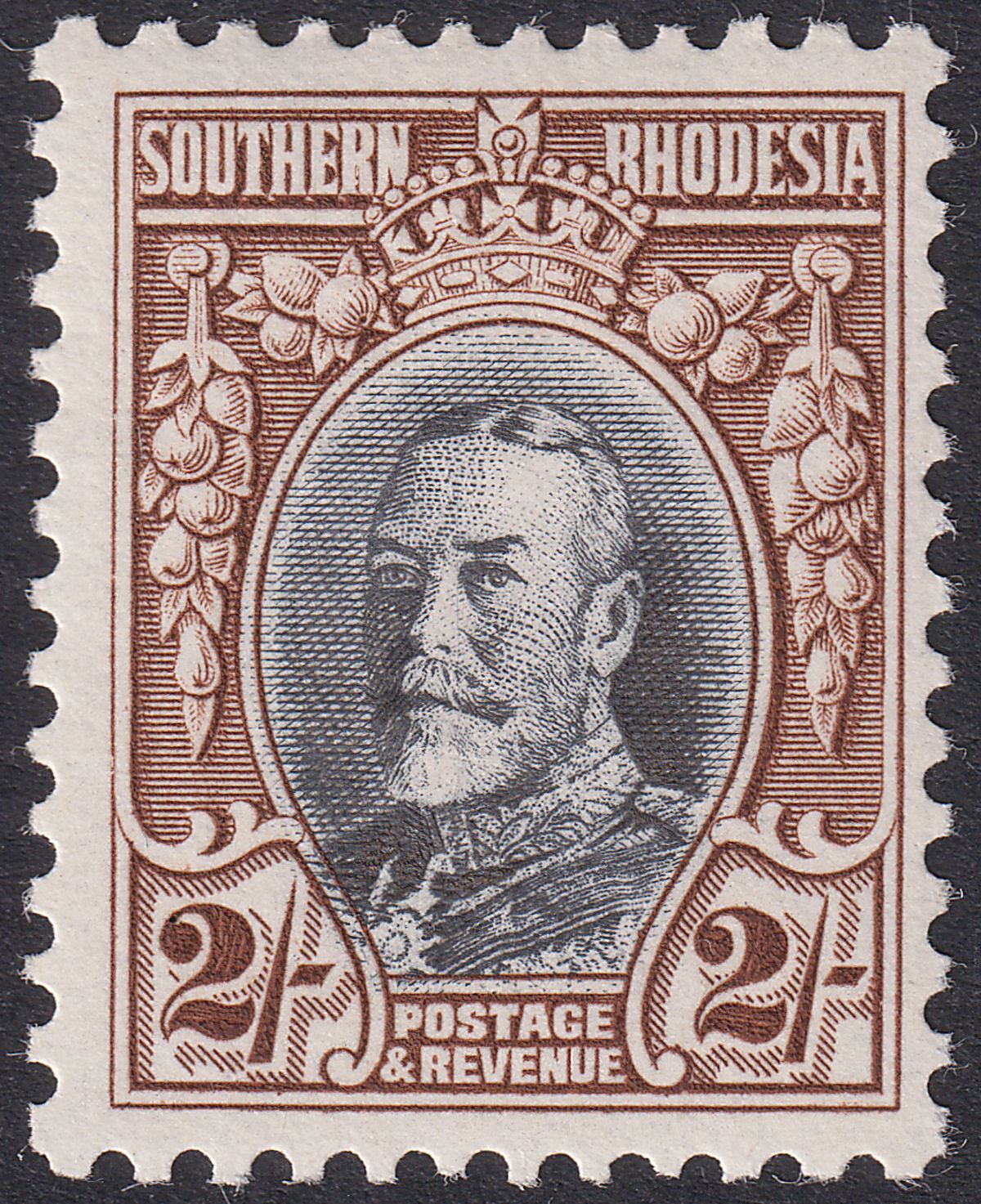 Southern Rhodesia 1933 KGV Field Marshal 2sh Black and Brown perf 11½ Mint SG25a