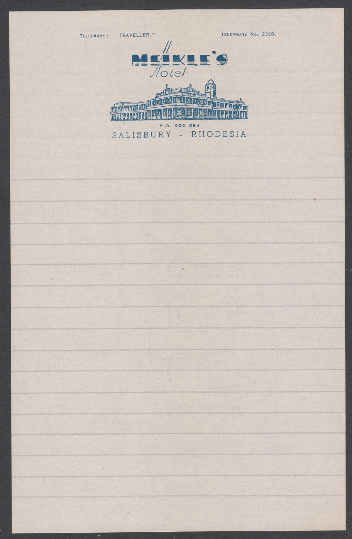 Southern Rhodesia c. KGV Illustrated Meikle's Hotel Envelope + Stationary Unused