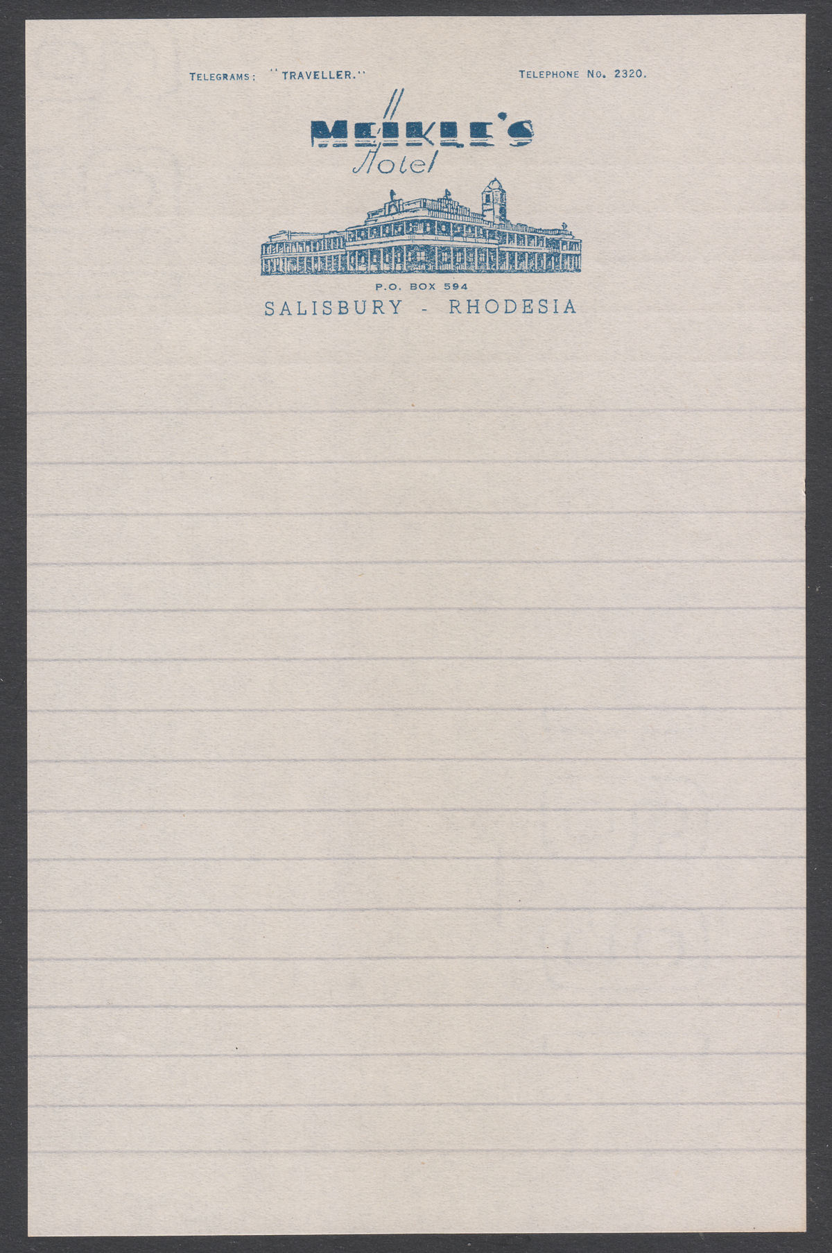 Southern Rhodesia c. KGV Illustrated Meikle's Hotel Envelope + Stationary Unused