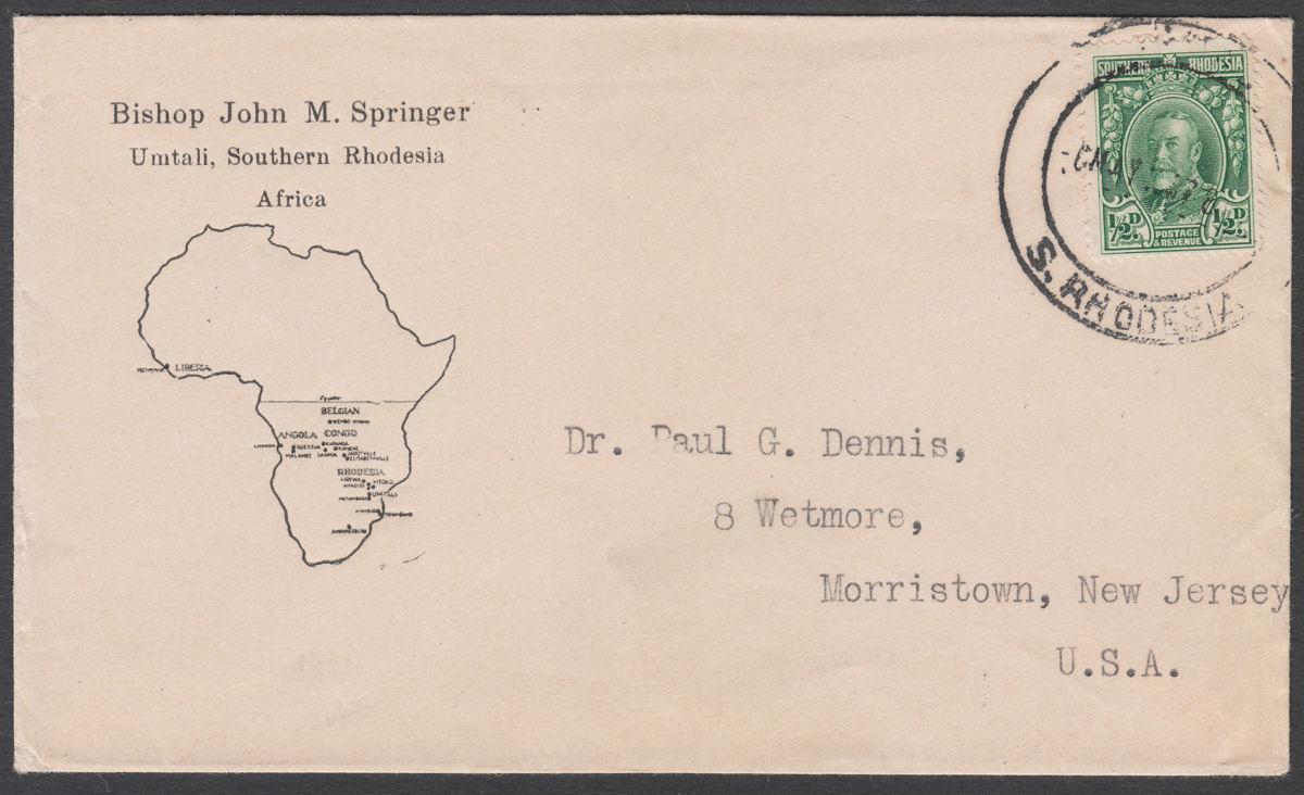 Southern Rhodesia 1937 KGV ½d Used on Illustrated Cover to USA