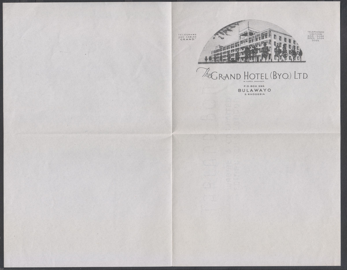 Southern Rhodesia c. KGV Illustrated Grand Hotel Envelope and Stationary Unused