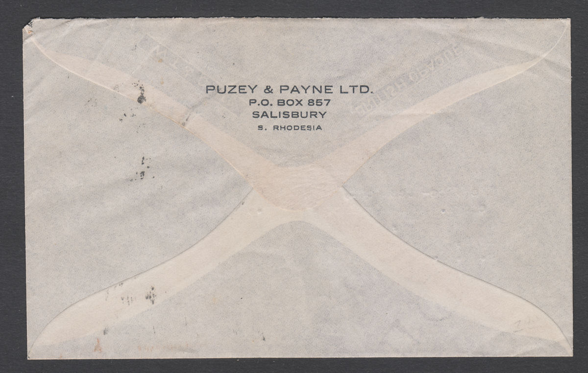 Southern Rhodesia 1943 KGVI Falls 3d Used on Cover SALISBURY