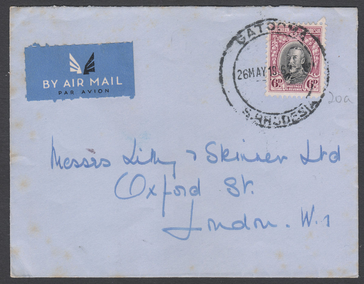 Southern Rhodesia 1936 KGV Field Marshal 6d Used on Airmail Cover GATOOMA