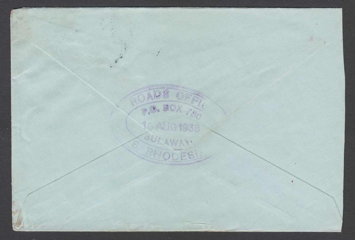 Southern Rhodesia 1938 KGV Victoria Falls 3d Used on Cover BULAWAYO to Canada