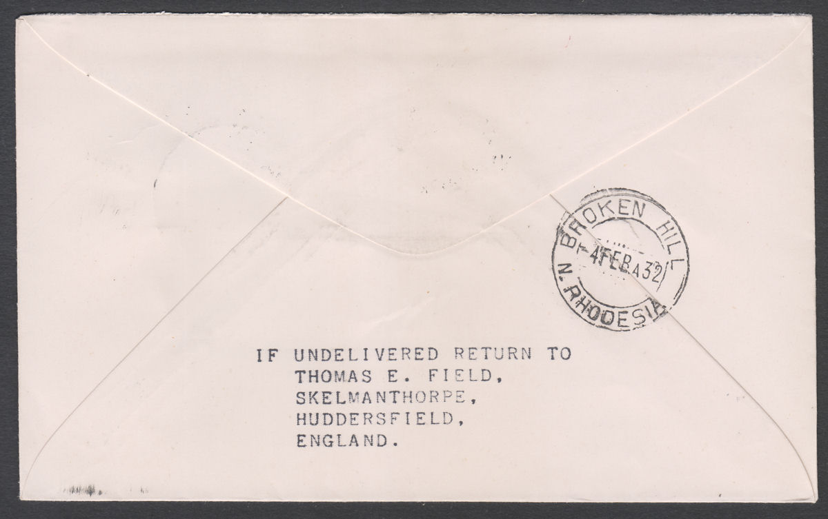 Southern Rhodesia 1932 KGV 3d+2d First Flight Cover Used BULAWAYO - Broken Hill