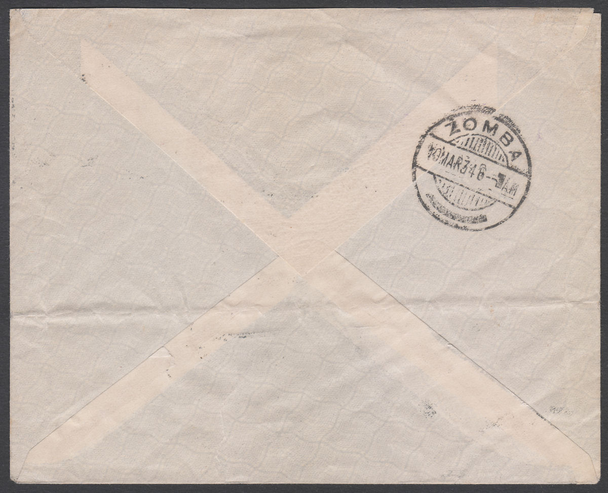 Southern Rhodesia 1934 KGV 4d First Flight Cover Used SALISBURY to Zomba
