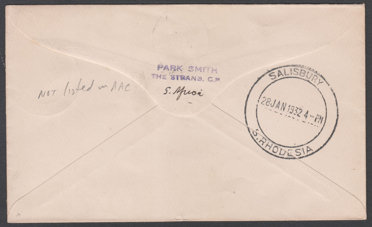 Southern Rhodesia 1932 KGV 4d Used on First Official Airmail Cover BULAWAYO