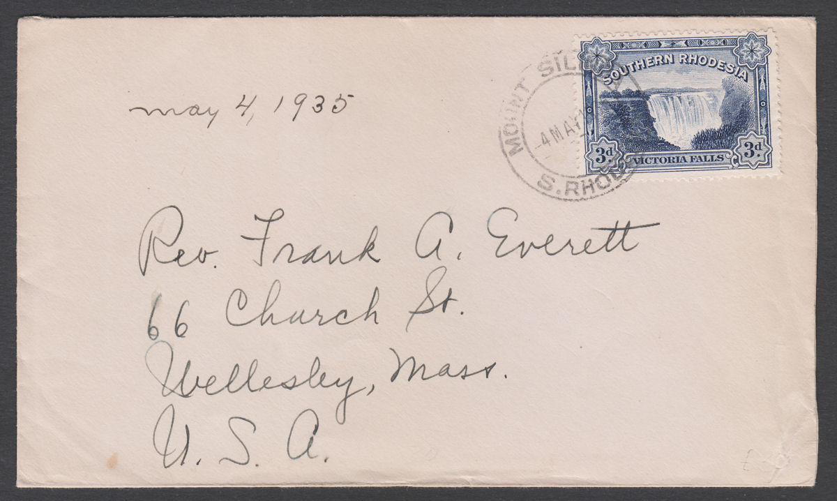 Southern Rhodesia 1935 KGV Victoria Falls 3d Used on Cover MOUNT SILINDA to USA