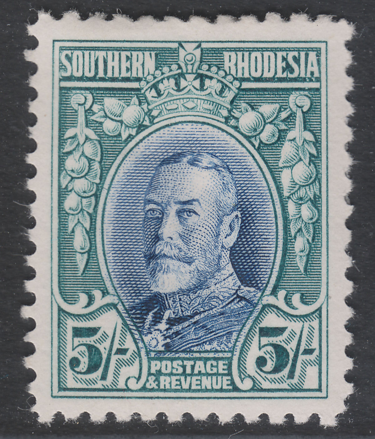 Southern Rhodesia 1931 KGV Field Marshal 5sh Blue + Blue-Green Mint SG27 cat £60