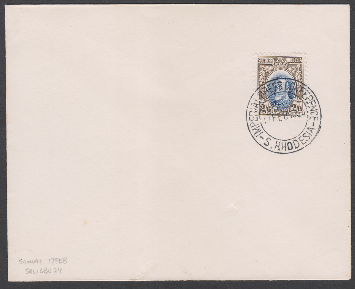 Southern Rhodesia 1935 KGV 2sh6d Used Unaddessed Cover IMPERIAL PRESS CONFERENCE
