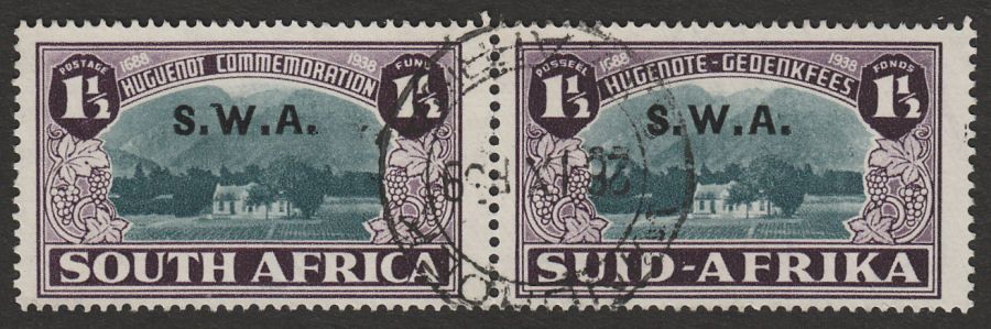 South West Africa 1939 KGVI SWA Opt Huguenotes 1½d + 1½d Pair Used SG113