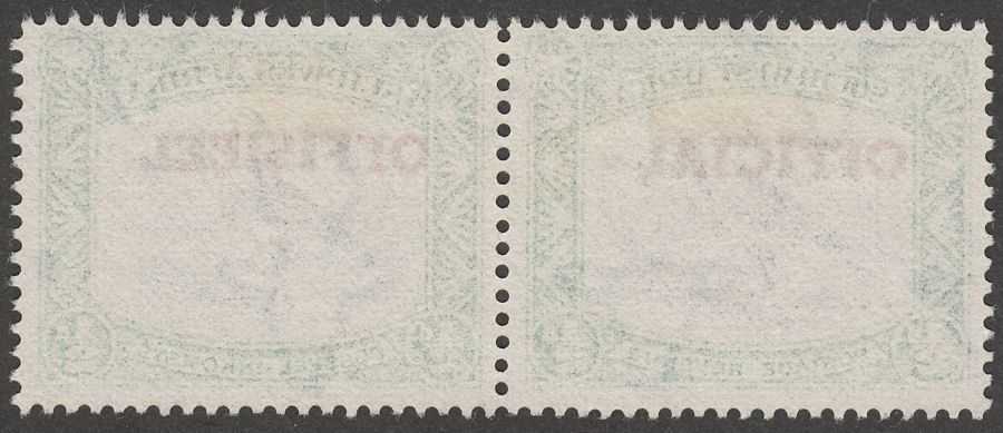 South West Africa 1952 KGVI ½d Black and Emerald Official Pair Used SG O23